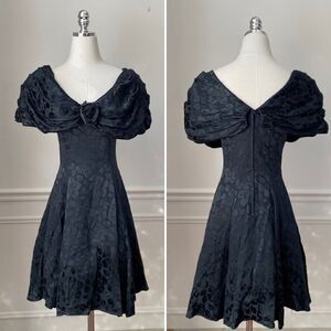 Vintage 80s 90s Off Shoulder Jacquard Short Dress Drama XS